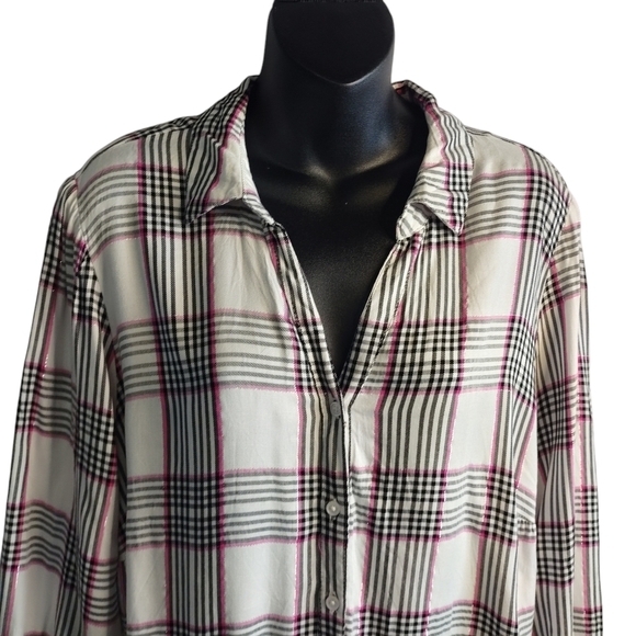 C Est. 1946 Women's Button Down Shirt Plaid Metallic Thread Flare Cuff Sz 18/20W - Picture 3 of 9